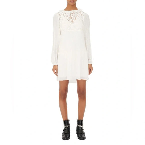Maje Lace Pleated Mini Dress French Girly Style Ruffles New With Tags